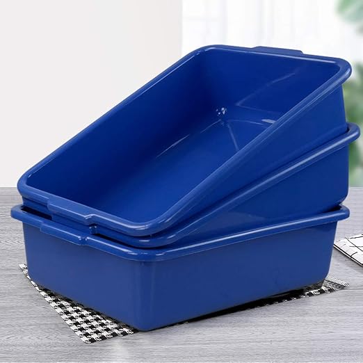 Hespama 4 Packs 13L Commercial Bus Tub, Utility Wash Basin Tote Box, Blue