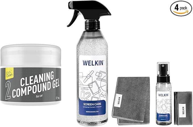 CLICK CLEAN Cleaning Kit, 1 x Cleaning Gel for Car Interior and Keyboard, 2 X Cleaning Gel Mist, 1 Microfiber Cloth and 1 Glass Wipe Included