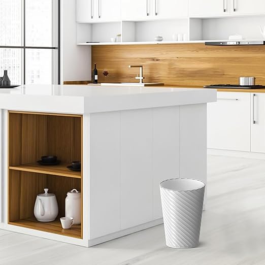 Bathroom Trash Can, 8 Pack 1.8 Gallons Small Trash Can with Trash Bags, Bathroom Garbage Can, Plastic Trash Bin, Round Waste Basket for Bedroom, Office, Kitchen, Room, Compact Space (White Black Grey)