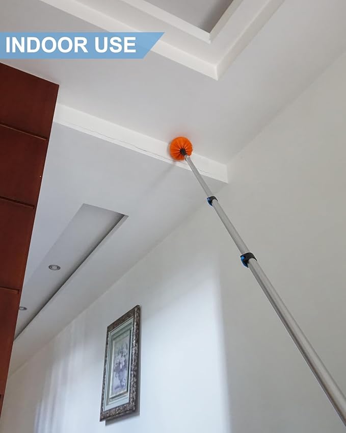 26FT Reach Cobweb Duster, Outdoor Spider Web Cleaner Brush with 5-20FT Telescoping Extension Pole, Aluminium Heavy Duty, Medium Stiff Bristles Spider Web Brush for Outdoor & Indoor Cleaning