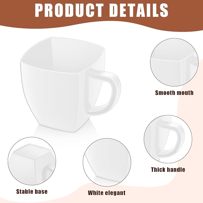 Amyhill 100 Pcs Mini Disposable Tea Cups with Handle, 2oz Hard Plastic Coffee Mug Bulk Plastic Square Disposable Espresso Cups for Wedding Tea Party Catering Dessert Sampling (White)