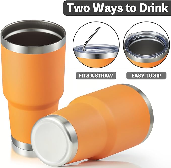 MEWAY 30oz Tumbler Double Wall Vacuum Insulated Travel Mug, Stainless Steel Tumbler with Lid, Durable Powder Coated Insulated Coffee Cup for Cold & Hot Drinks (Orange,1 PACK)