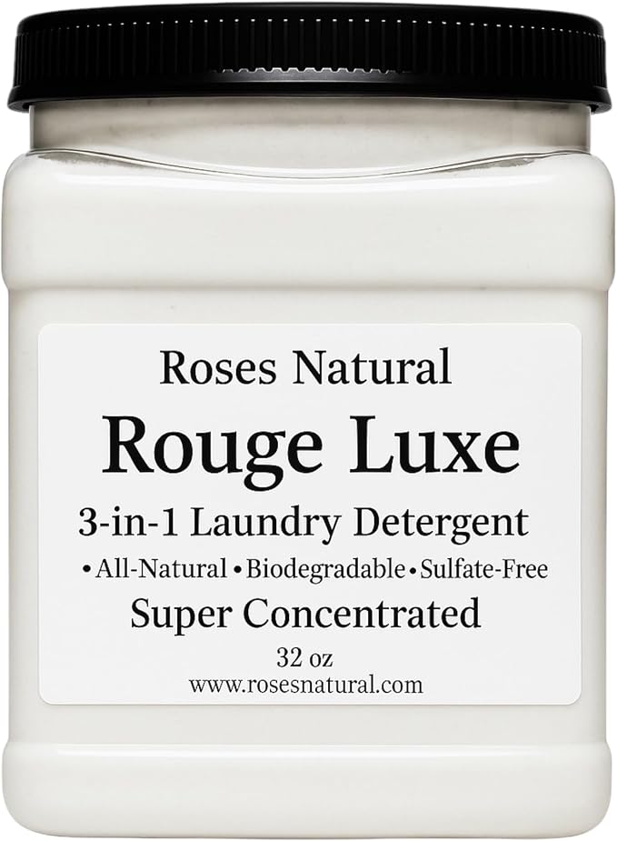 Rouge Luxe 3-in-1 Laundry Detergent Powder, HE Compatible, All-Natural, Sulfate-Free, Super Concentrated, 32 oz, Natural Detergent, Fabric Softener & Stain Remover, Plant-Based, Made in the USA
