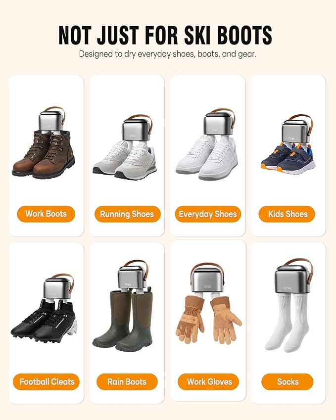 SOTHING Boot Dryer for Work Boots and Ski Boots with Ozone Odor Freshening, Portable Shoe Dryer & Glove Dryer with 11.81-Inch Extendable Hoses, 3 Heat Levels, 1–9H Timer for Sneakers and Rain Boots