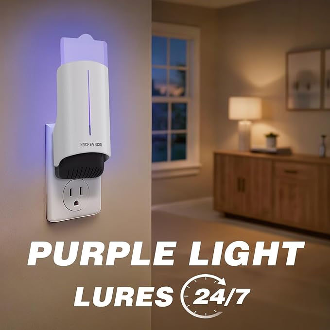 1 Plug-in Flying Insect Trap & 5 Refills, Effective Fly Traps for Indoor Use, Small Bug Catcher with Purple Light for Fruit Flies, Gnats, Moths and Mosquitoes
