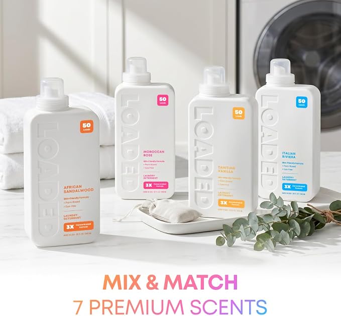 Loaded Laundry Detergent, Luxury Cologne & Perfume Scented | 50 Loads | Coconut & Palm | Skin-Friendly & Plant-Based | Made in USA | 32 oz