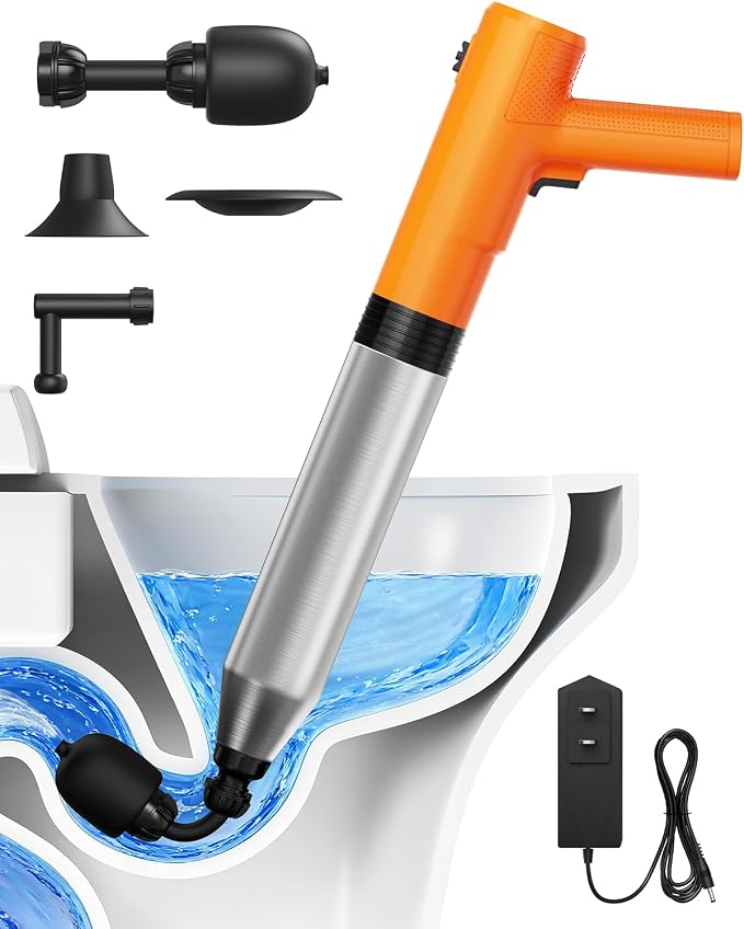 Ublue Electric Toilet Plunger, 4 in 1 High Pressure Toilet Unclogger with Multi-Purpose Heads & Automatic Inflation, Heavy Duty Drain Clog Remover for Bathroom, Washbasin and Floor Drain