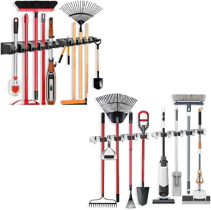 IMILLET 2 Pack Plastic Broom Holder & 2 Pack Stainless Steel Broom Holder