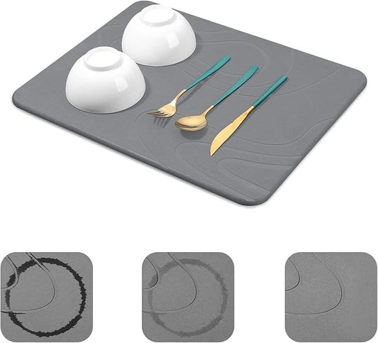 Snuggery Stone Drying Mat for Kitchen Counter - 18"x14" Dirt-Resistant Quick Drying Fast Absorbent Non-Slip Diatomite Mat, Natural Diatomaceous Earth Dish Drying Pad for Dish Rack(Dark Grey)