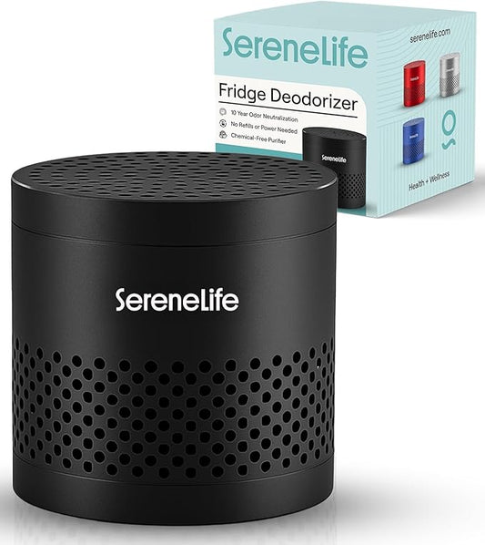 SereneLife Fridge Deodorizer & Odor Eliminator, Multi-Use Refrigerator Deodorizer Aluminum Pod for Freezer, Closet, Car, Shoes & Enclosed Spaces, Compact, Reusable & Lasts Up to 10 Years (Black)