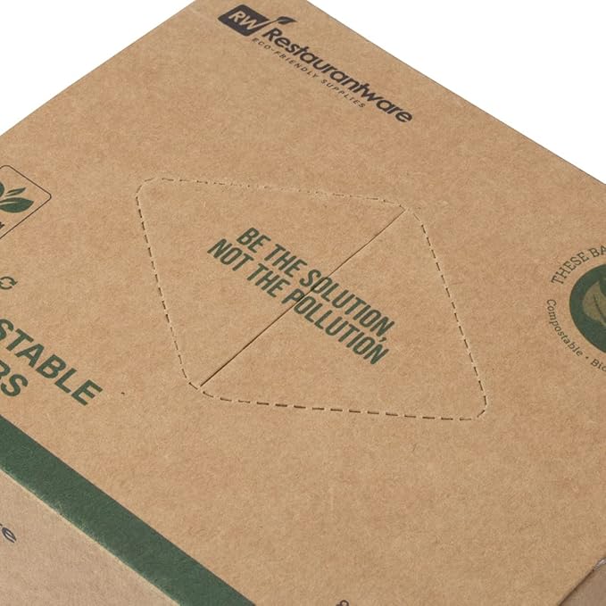 Restaurantware-RW Eco 8 Gallon Biodegradable Garbage Bags, 100 Compostable Trash Bags - Star Seal Bottom, Won't Tear Or Leak, Green Plastic Trash Can Liners, BPI-Certified, For Office And Homes