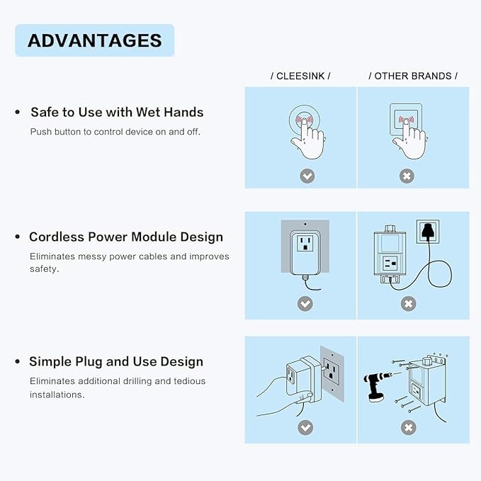 Garbage Disposal Switch, Cordless Air On Off Kit for Food Waste Disposer, Stainless Steel Brushed Nickel, SHORT 2.5" Sink Top Push Button by CLEESINK