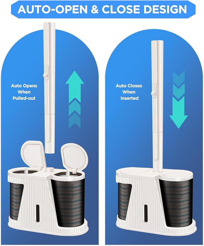 Disposable Toilet Brush with 30PCS Refills, Toilet Bowl Cleaning System for Bathroom and Toilet, Clean Brush Starter Kit with 1 Brush Handle, 1 Auto-Open Storage Box and 30 Brush Refills