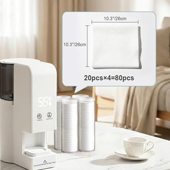 Disposable Compressed Facial Towels Refills for Hot Towel Warmer | 4 Buckets Pack, 80 Pcs Disposable face towel, Compact Travel Coin Tissue for Home Skincare, Makeup Remover and Camping