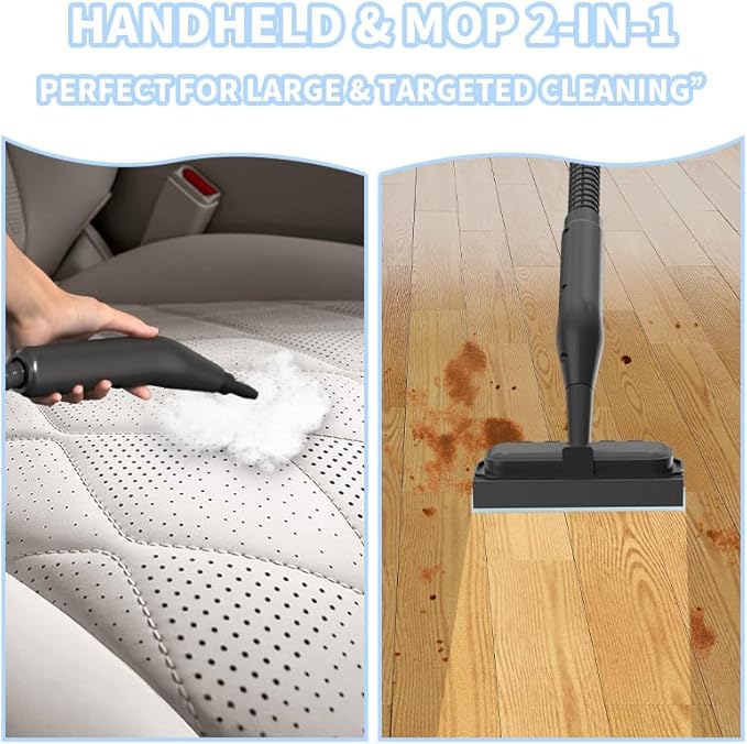 Handheld Steam Cleaner for Home, Pressurized Portable Handheld & Mop 2-in-1 Steamer for Cleaning with 10 pcs Accessories for Multi-Surface Cleaning, Floors, Tiles, Grout, Kitchen, Bathroom, Couch
