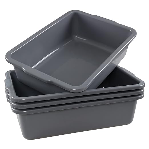 4 Pack Commercial Bus Box, 32 L Plastic Bus Tubs, Gray