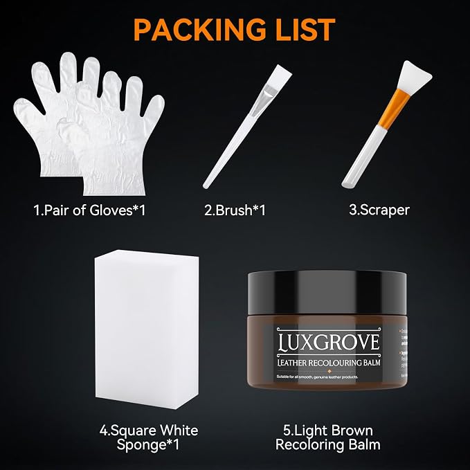 LUXGROVE® Dark Brown Leather Recoloring Balm, Leather Repair kit for Vinyl Furniture, Leathers Dye Paint for Faded & Scratched Leathers Couches, Car Seats, Shoes, Bag, Chair (50ml)