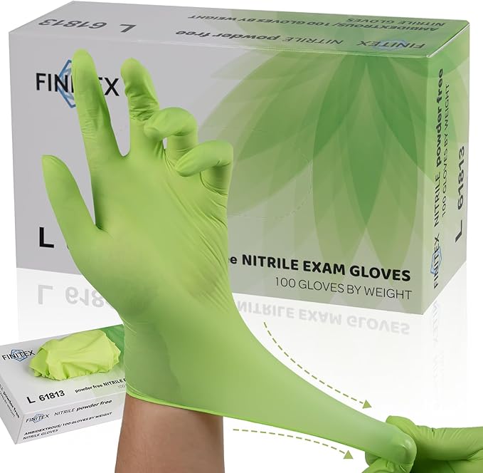FINITEX Nitrile Disposable Gloves - Green 3.5mil 100/1000PCS Powder-Free Latex-Free Medical & Food Use