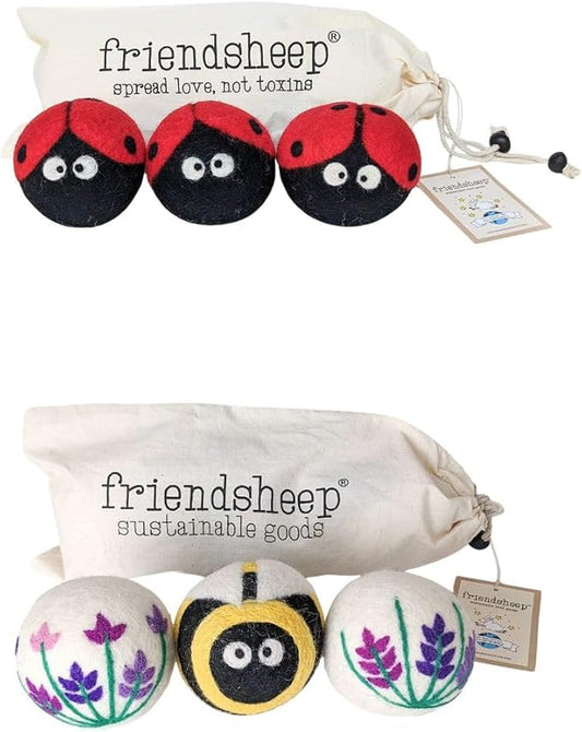 Wool Dryer Ball Bundle Lavender Fields Bee Flower + Ladybug by Friendsheep