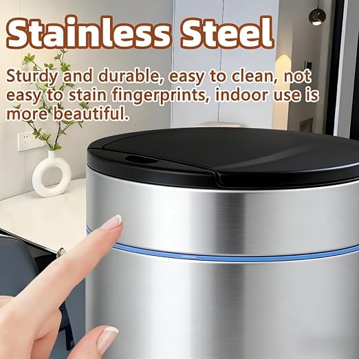 Garbage Can with Lid, Intelligent Sensor Opening and Closing, Small Garbage Can for Living Room, Bedroom, Kitchen and Bathroom (1, Silver)