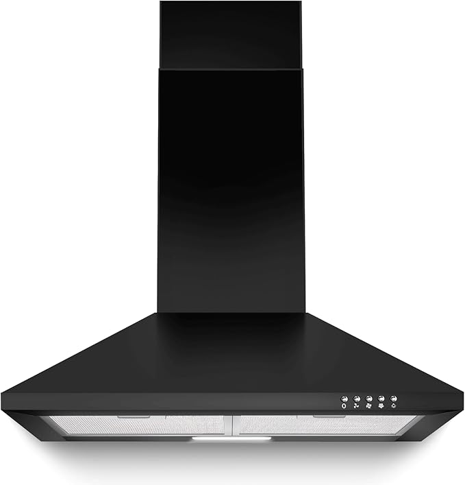 SNDOAS Range Hood 24 inch, 450 CFM Black Range Hood Wall Mount, Ducted/Ductless Convertible Kitchen Vent Hood, Chimney-Style Hood Vents for Kitchen with 3-speed, Push Button & Mesh Filters