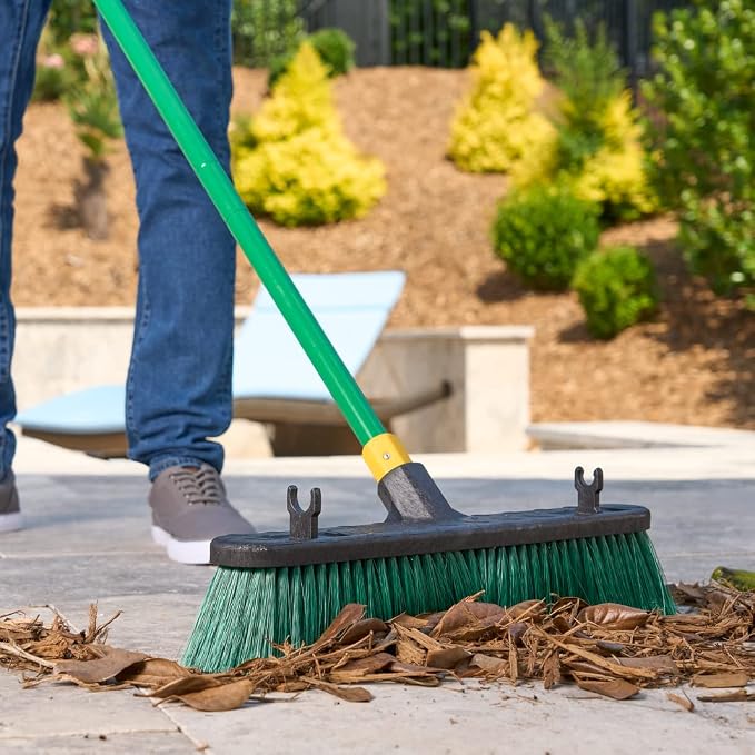 Quickie Bulldozer 18-Inch Multi-Surface Push Broom, Green, Heavy-Duty with Swivel Hang-Up Feature, Perfect for Indoor and Outdoor Cleaning, Sweeping Sidewalks & Warehouses