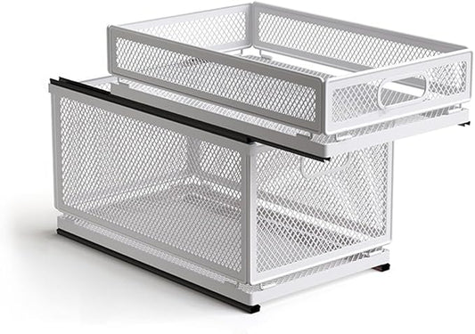 Pull Out Cabinet Organizer, Slide Out Drawers Fixed with Adhesive Nano Film, Pantry Shelves Sliding Drawer Storage Organization for Kitchen (Double Layer 19.7 * 13.8 * 12.6inch/50 * 35 * 32cm)