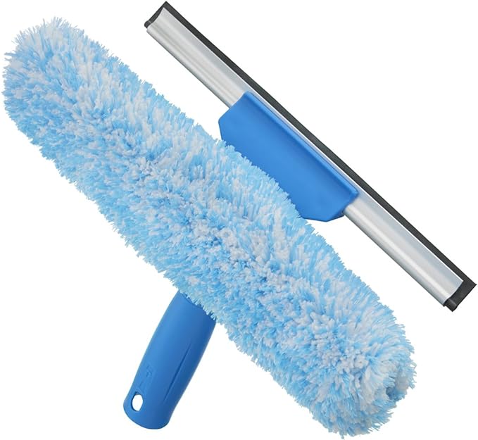 Unger Professional 2-in-1 Squeegee & Scrubber - 10” Window Cleaning Tool – Cleaning Supplies, Squeegee for Window Cleaning, Commercial & Residential Use, Microfiber Sleeve