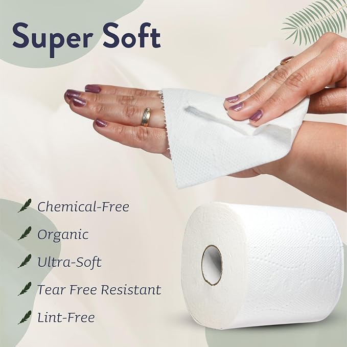 Bamboo Toilet Paper - Organic Ultra Soft 3 Ply - Chemical & PFAS Free, Non-Toxic - 350 Sheets, 12 Pack - Septic Safe, Sustainable - Plant Trees Initiatives with Each Purchase