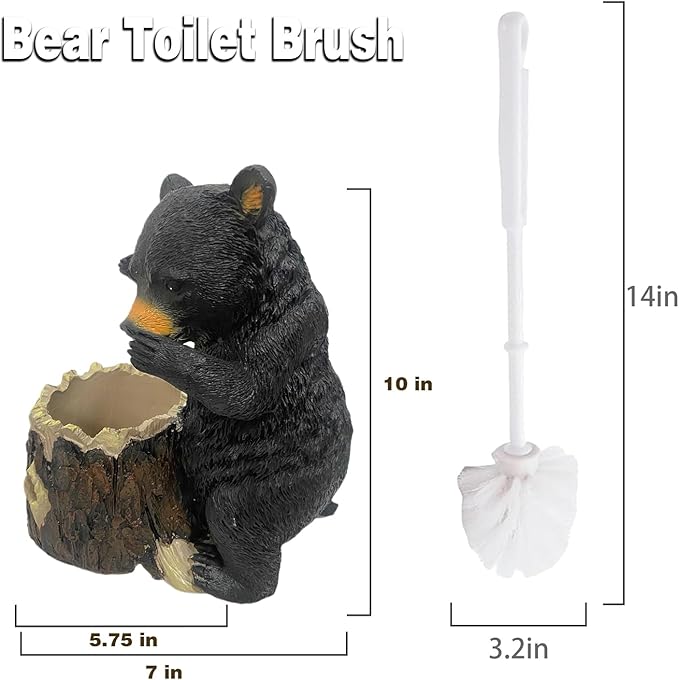 Whimsical Black Bear Toilet Brush Holder Set - Unique Cub Shape Decorative Bathroom Cleaning Kit for Cabin Owners, Bear-Themed Home Decor, Cozy Cabin Gifts