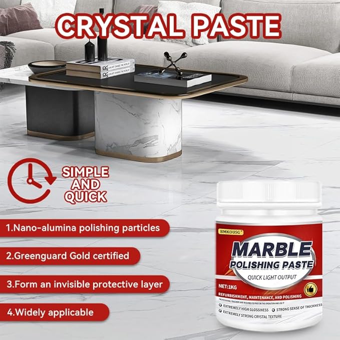Granite Polishing Paste, Marble Cleaner Countertop, Quartz Polish, Granite Polishing Kit | Marble Cleaner and Polish - Enhances Shine & Maintenance, Safe for Stone Surfaces, 2.2LB (1 - PCS)
