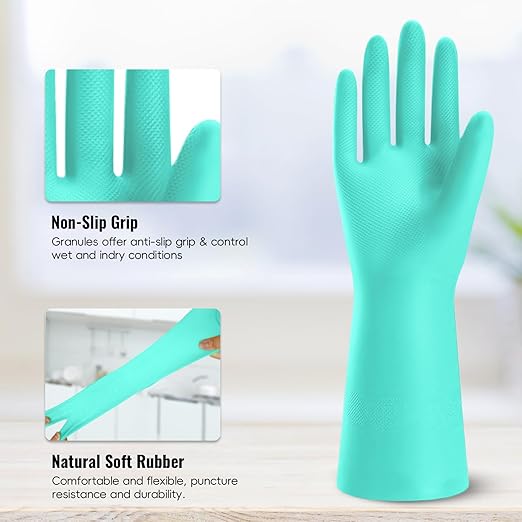 KAQ Reusable Rubber Cleaning Gloves: 4 Pairs Latex Free Non-Slip Household Kitchen Gloves for Washing Dishes