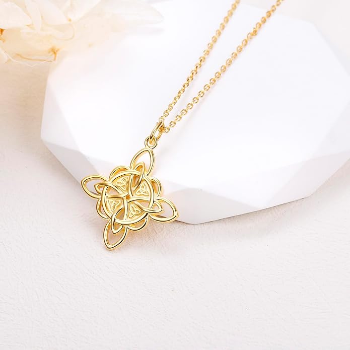 FLYOW 925 Sterling Silver Good Luck Irish Jewelry Celtic Knot Pendant Necklace for Women Birthday Graduation Gift