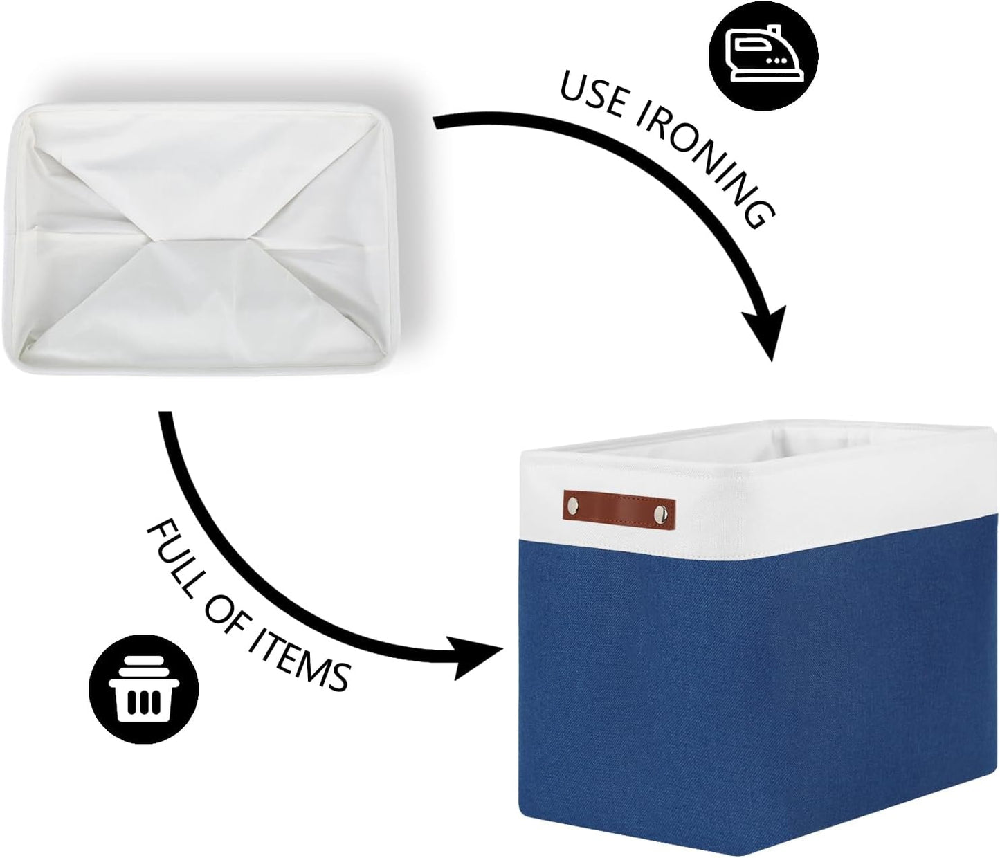 DULLEMELO Extra Large Storage Baskets, Fabric Storage Bins for Organizing Shelves Nursery Toys Books, Closet Baskets and Bins with Handles, White&Blue, 2-Pack