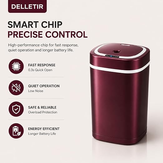 Smart Trash Can, Motion Sensor Trash Can with Lid, 15L Touchless Automatic Garbage Can for Bathroom, Bedroom & Office, Stainless Steel, Quiet Soft-Close, Long Battery Life, Wine