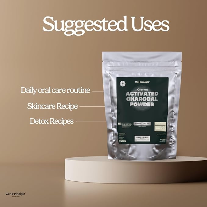 Zen Principle Coconut Activated Charcoal Powder. Whitens Teeth, Rejuvenates Skin and Hair, Supports Better Digestion. USA-Owned Producers, 2.5 lb