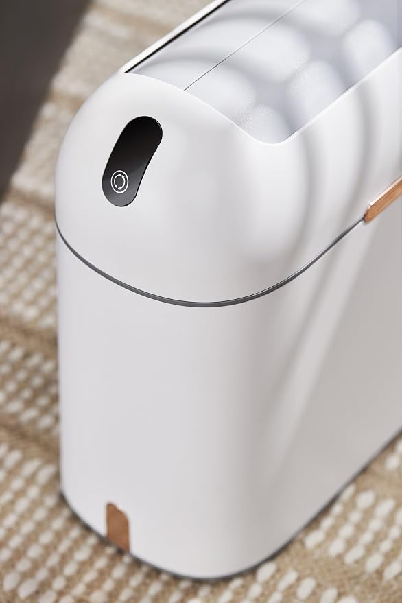 ELPHECO Bathroom Trash Can, 2.5 Gallon Motion Sensor Waterproof Trash Bin with Butterfly lid, Bathroom Decor Waste Basket Garbage Bin for Bedroom Kitchen and Office use, White with Golden Button