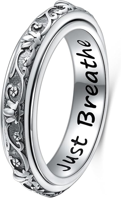 Ladytree Spinner Fidget Anxiety Ring,925 Sterling Silver Stress Relief Worry Ring,Platinum Plated ADHD Autism Jewelry,Birthday Mom Gift for Women