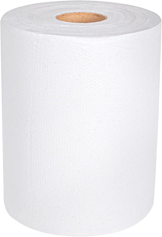 Restaurantware Paper Towel 12 Roll Case 600' 1-Ply White Paper Towel Roll Non-Perforated Absorbent Commercial Universal Core Kitchen Restroom Use