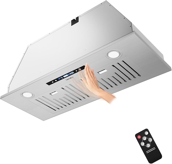 Hermitlux 30 inch Built-in/Insert Range Hood, 600 CFM Stainless Steel Vent Hood with 3 Speed Gesture Sensing & Touch Control Panel, Ducted/Ductless Convertible, LED Light and Charcoal Filters