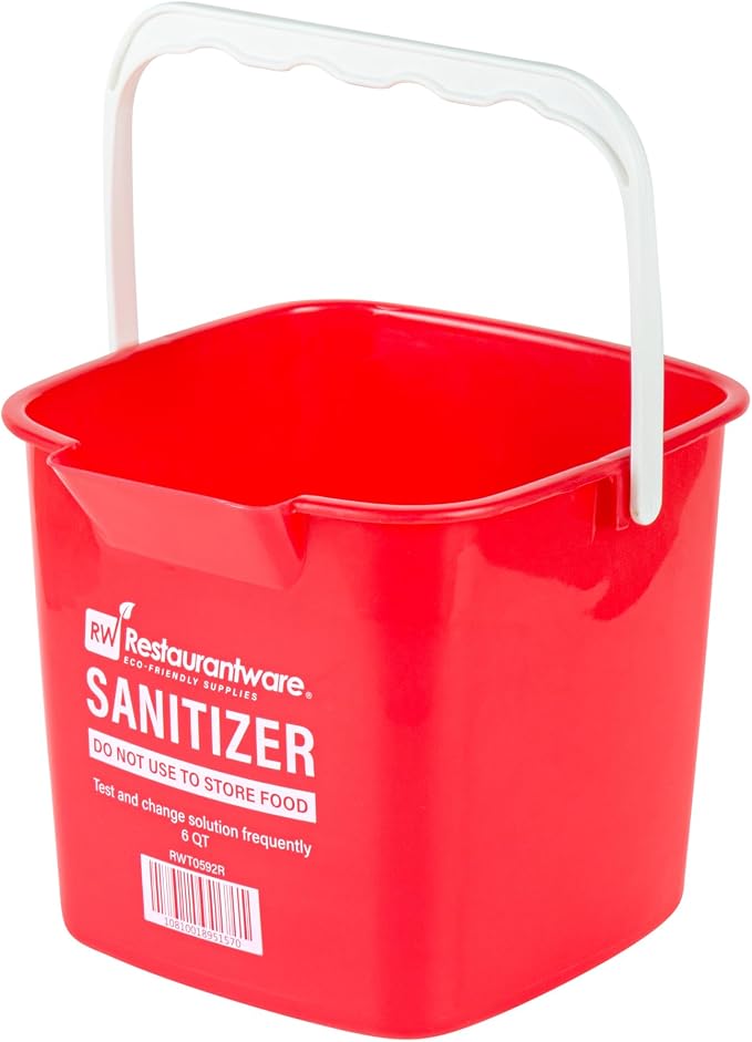 Restaurantware RW Clean 6 Quart Cleaning Bucket 1 Detergent Square Bucket - With Measurements Built-In Spout And Handle Red Plastic Utility Bucket For Home Or Commercial Use