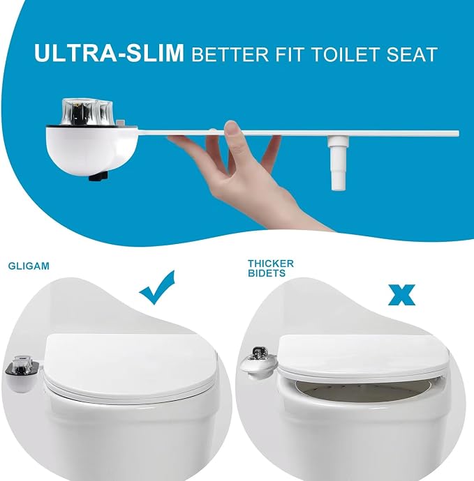 GLIGAM Bidet Attachment for Toilet Warm Water,Hot and Cold Bidet Attachment,Ultra-Slim Non-Electric Bidet Attachment for Frontal/Rear Wash, with Pressure & Angle Controls,Easy to install