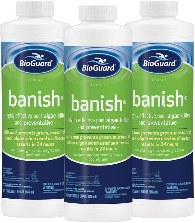 BioGuard Banish Pool Algae Preventative, 1 Quart, 3 Pack | Fast-Acting, Non-Foaming, Keeps Water Clear