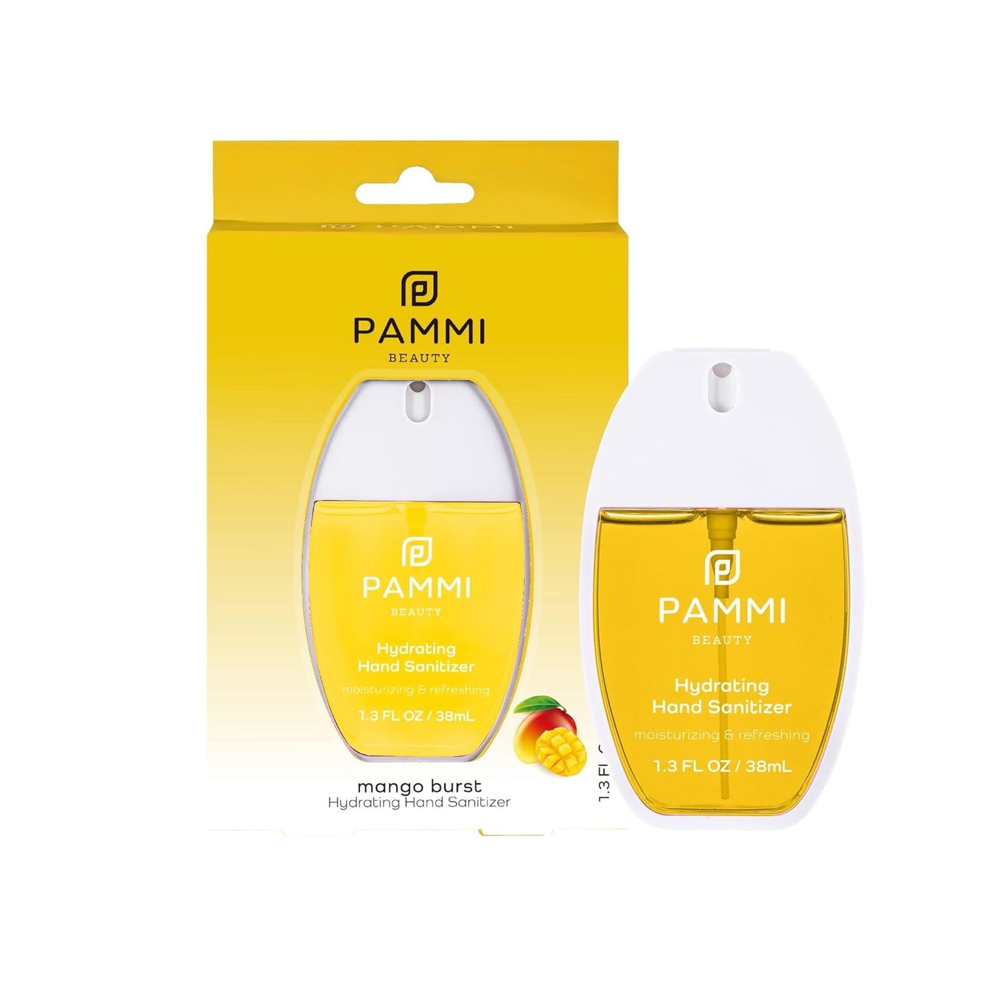 PAMMI Power Mist Hydrating Hand Sanitizer Spray, Portable Travel Size Pocket Hand Sanitizer, Scented Handsanitizer Mini Spray For Car - 600 Sprays (2 Packs (Mango))