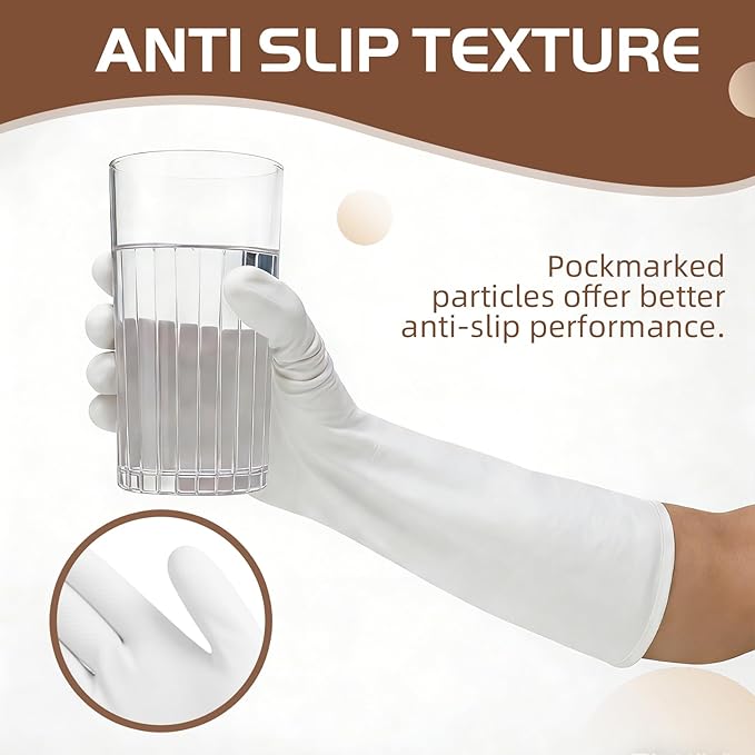 50 Counts 16" Long Disposable Nitrile Gloves Latex Free Dishwashing Gloves Waterproof for Household Clean Gardening(White,L)