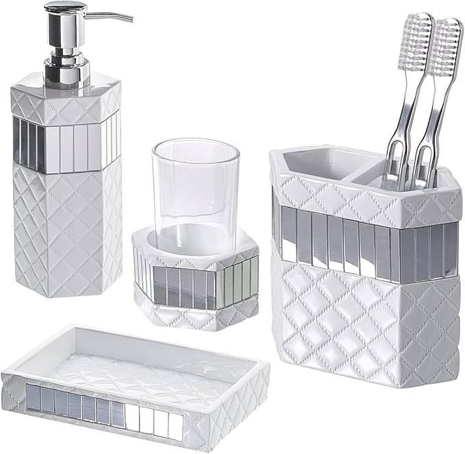 Creative Scents Quilted Mirror 6 Piece Bathroom Accessories Set