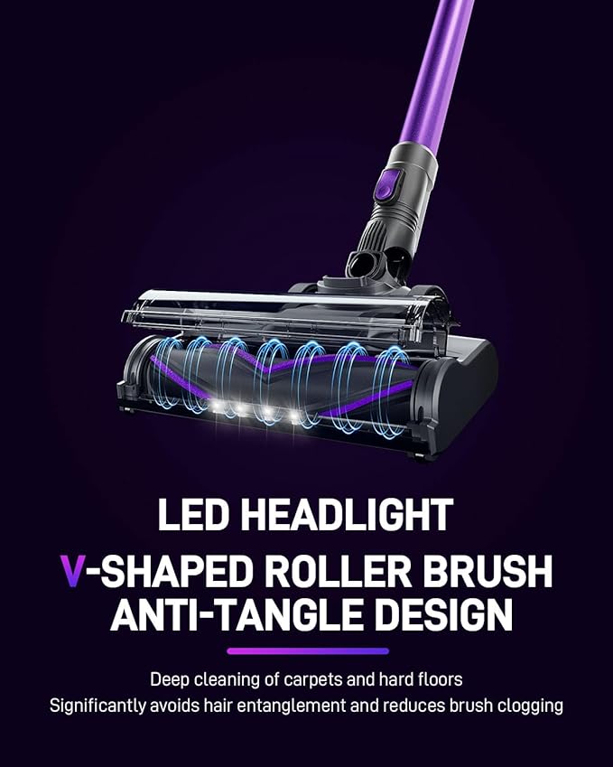 FUNCCUBE Cordless Vacuum Cleaner, Stick Vac Cleaners for Home with Tangle-Resistant,Up to 50 Minutes,Powerful Suction,Rechargeable,Lightweight,Handheld, Versatile for Carpet, Hard Floor, Pet Hair, S2