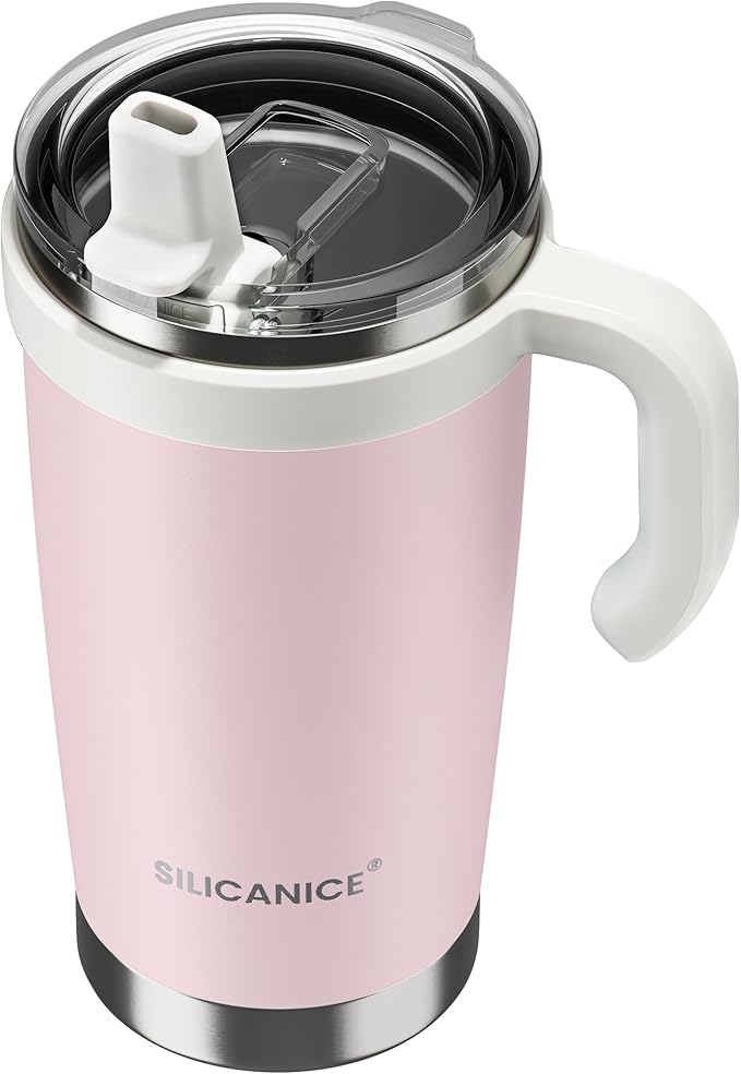 For Iced Coffee & Smoothies – Never Drink from a Moldy Lid Again: 20oz Hygienic Tumbler, 100% Leakproof Lid & Removable Foldable Spout. Reinforced Base, Fits Cup Holders - Pink Sand