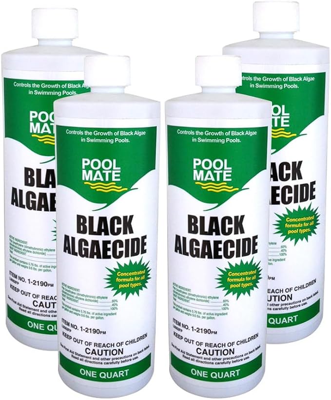 Pool Mate 1-Quart 4-Pack Concentrated Black Algaecide, Algaecide for Pool, Made in USA