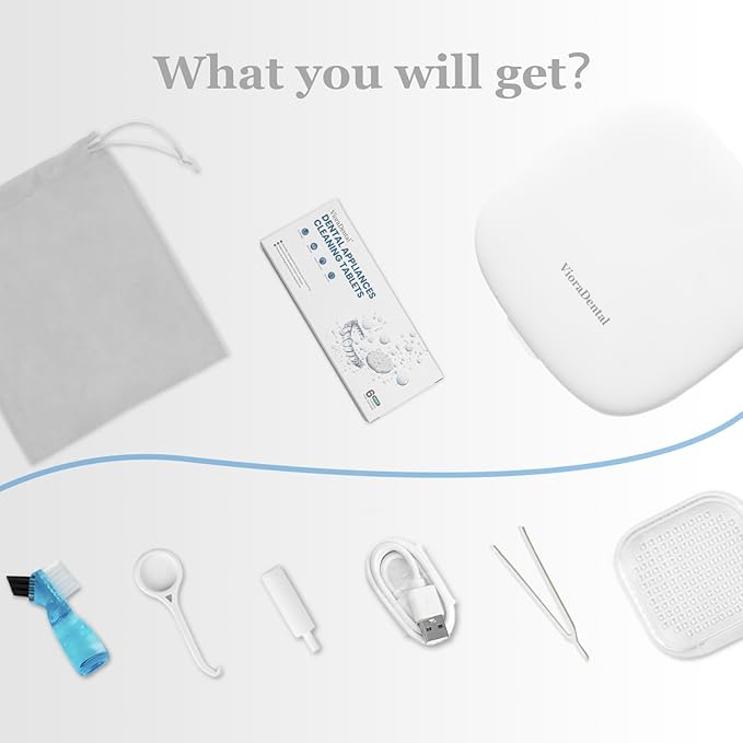 Viora 52kHz Cordless Ultrasonic Retainer Cleaner: USB-C Rechargeable Travel Retainer Cleaner for Denture, Invisalign, Mouthguard, Nightguard, UV Denture Cleaner with Mirror+Retainer Cleaning Tablets